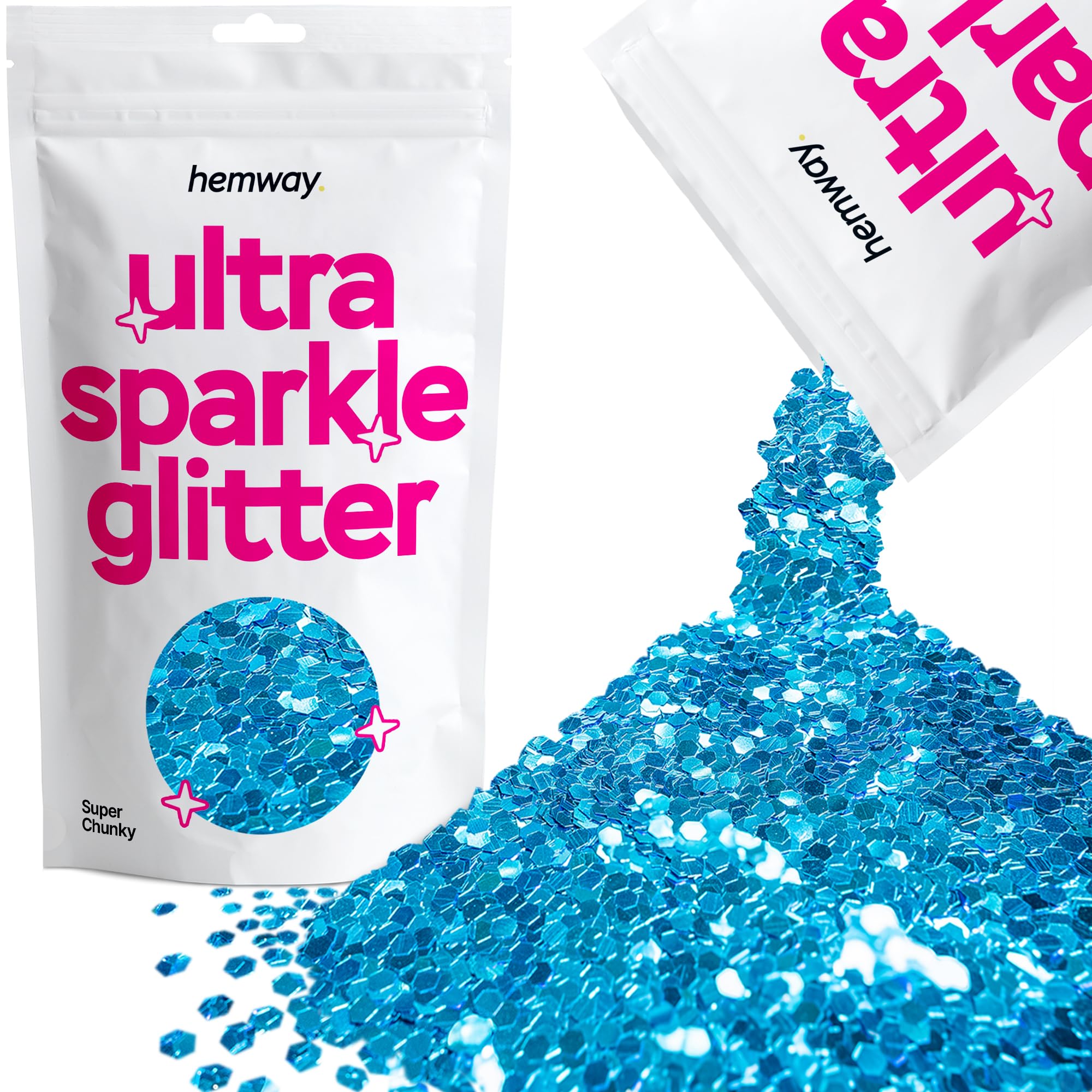 Hemway Ultra Sparkle Glitter Ocean Blue 100g Super Chunky | Glitter for Arts & Craft, Makeup, Nail Art, Crafting, Card Making, Sparkle Decoration