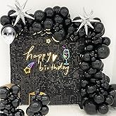 4FT x 6FT Black Shimmer Wall Backdrop,Shiny Sequins,24PCS Sequins Backdrop Decoration Panels, Glitter Bling Photo Background Decorations for Birthday Party Wedding Engagement Anniversary Graduation