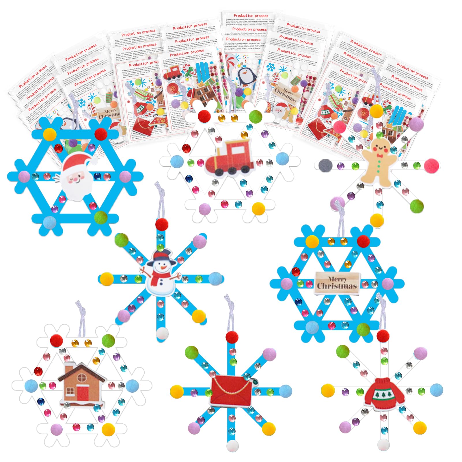 Photo 1 of 16Set Christmas Craft Kits Winter Popsicle Stick Snowflake DIY Sets Ornaments with Foam Stickers for Christmas Party Supplies Winter Holiday Activities Party Favors
