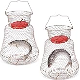 NYXOVA 2 Pack Floatable Galvanized Steel Wire Fish Basket | Portable Fishing Basket Fishing Net Cage, Durable Collapsible Fishing Net, Easy to Use