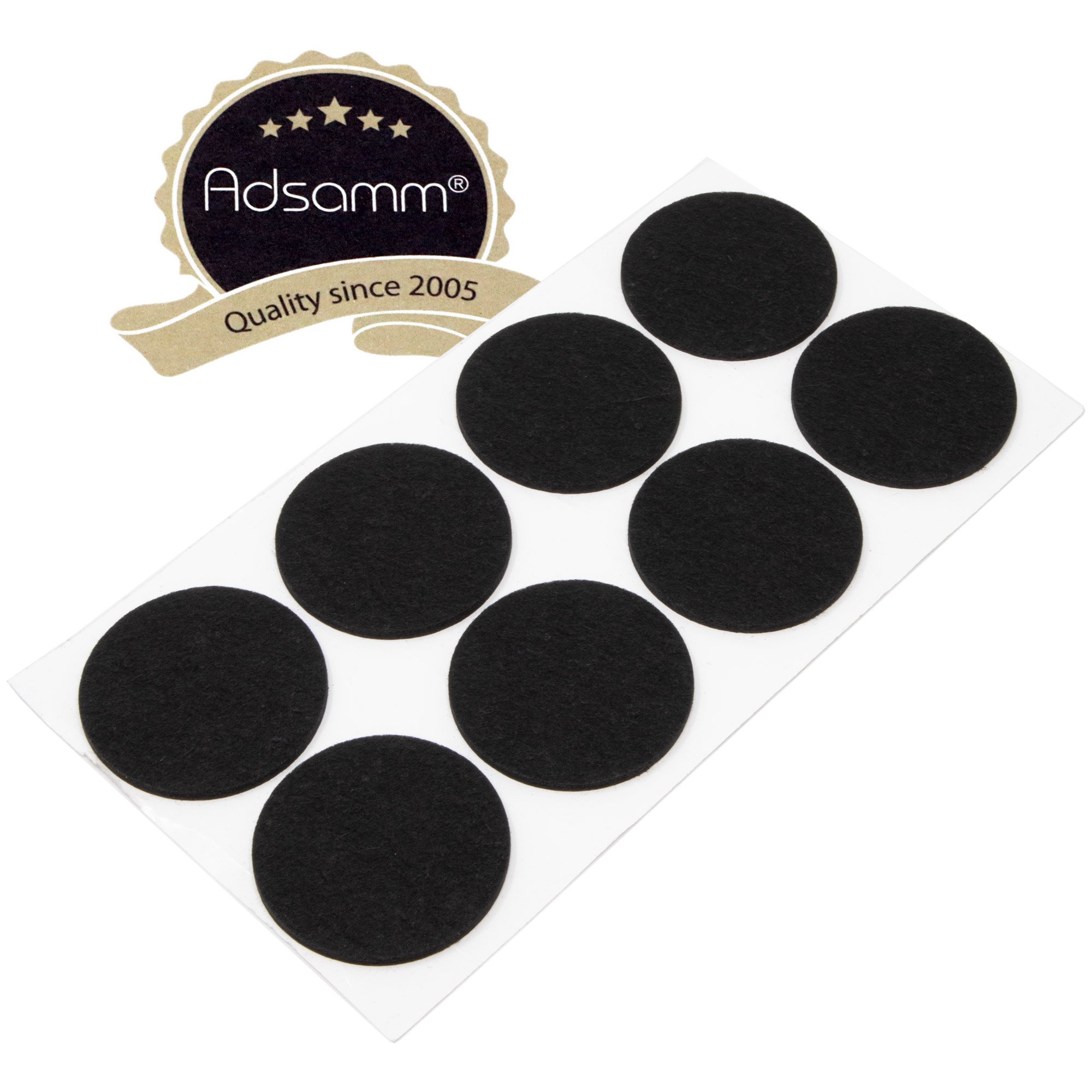 Adsamm® / 8 x self-adhesive felt pads/Black/ø 2.36'' (ø 60 mm) / round / 0.138'' / 3.5 mm thick stick-on furniture felt glides/Furniture & Chair Glides