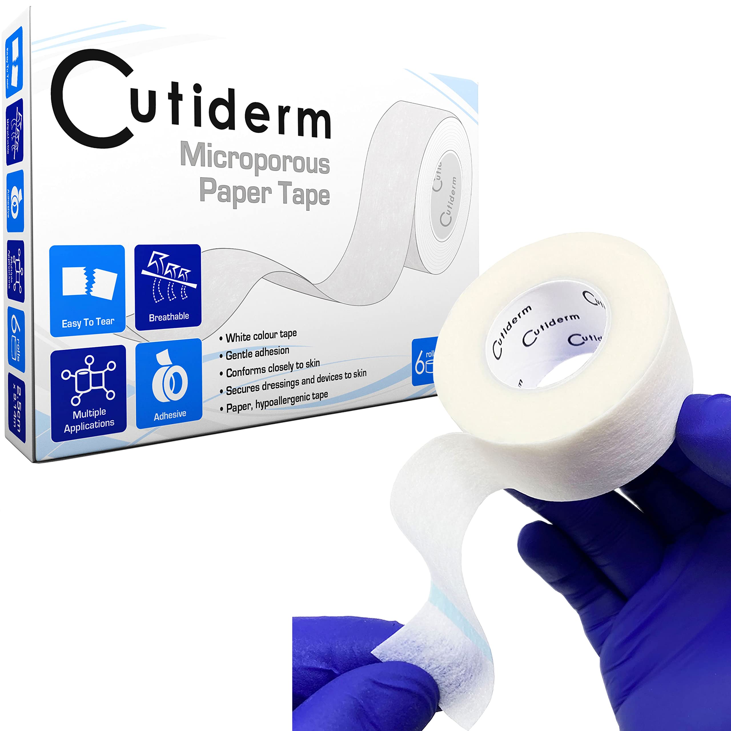 Cutiderm Microporous Surgical Tape First Aid Medical Tape 2.5cm x 9.14m - Pack of 6 Rolls