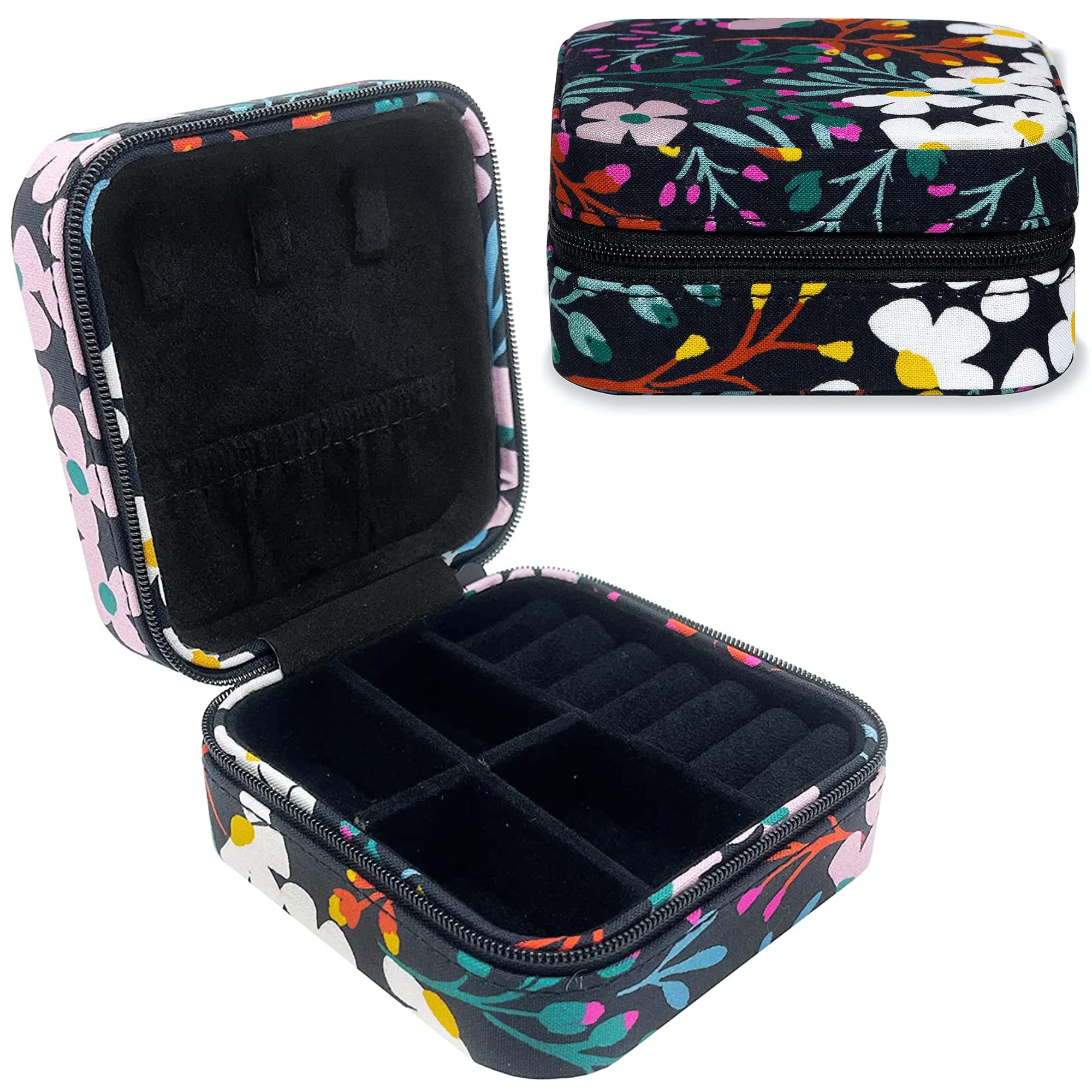 Kate Spade New York Black Travel Jewellery Case, Small Jewellery Box to Organize Rings, Necklaces, Earrings, Fall Floral