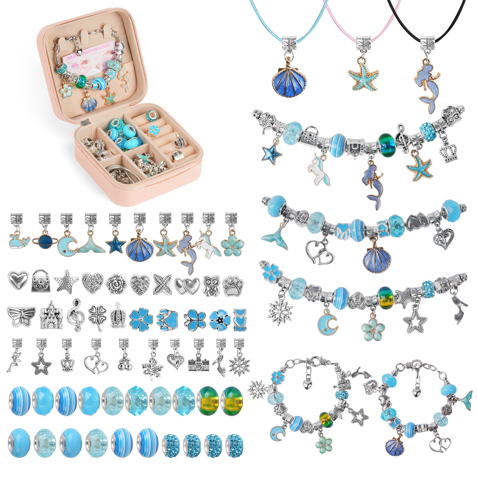 AUAUY Charm Bracelet Making Kit for Girls, 66pcs Gifts with Box, Jewellery Making Kit for Kids, Arts and Crafts for Age 5-10