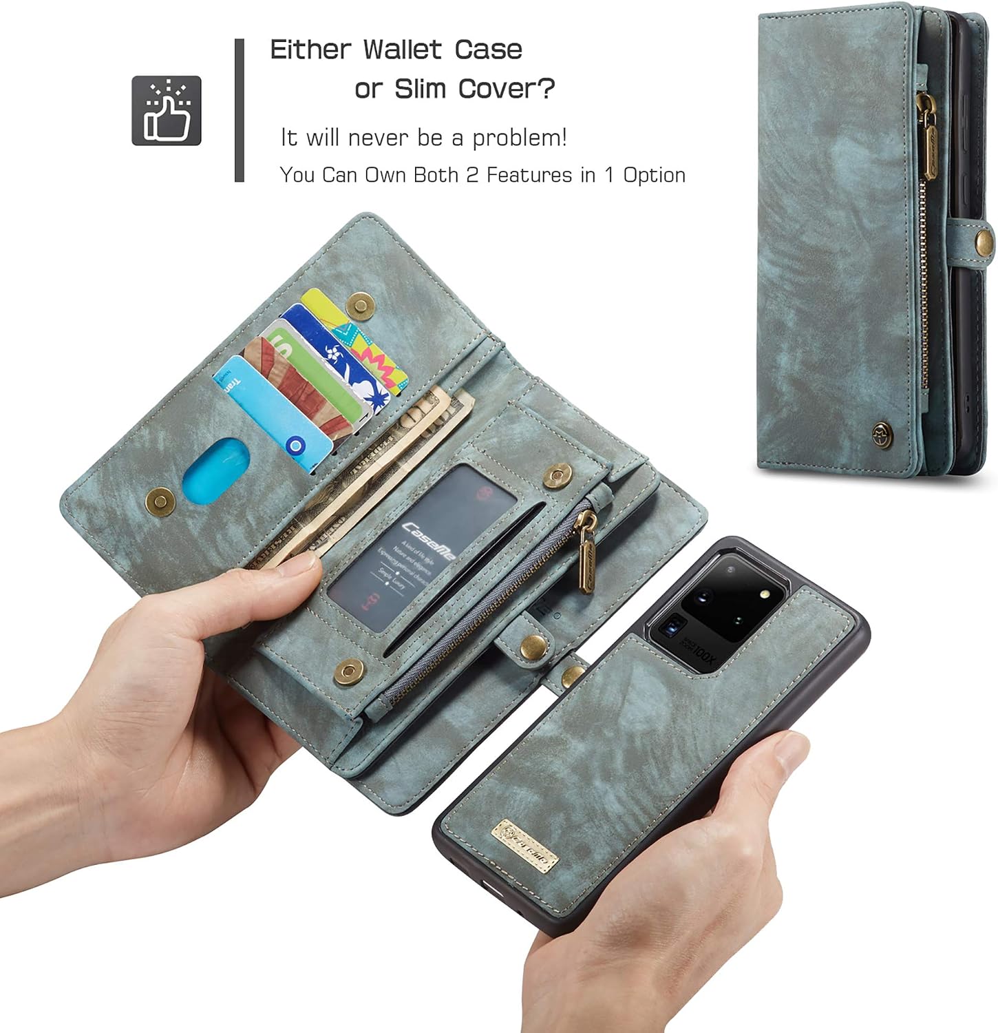 UFinetech Detachable Samsung Galaxy S20 FE Case Wallet Leather TPU Magnetic Flip Slot Card Holder Zipper Stylish 2020 Luxury 2-in-1 Multifunction Purse Holster Cover for Samsung Galaxy S20 FE 5G Blue - Image 5