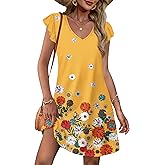 OFEEFAN Womens Summer Dresses 2026 Ruffle Sleeve V Neck Loose Swing Sundresses with Pockets Plain/Print