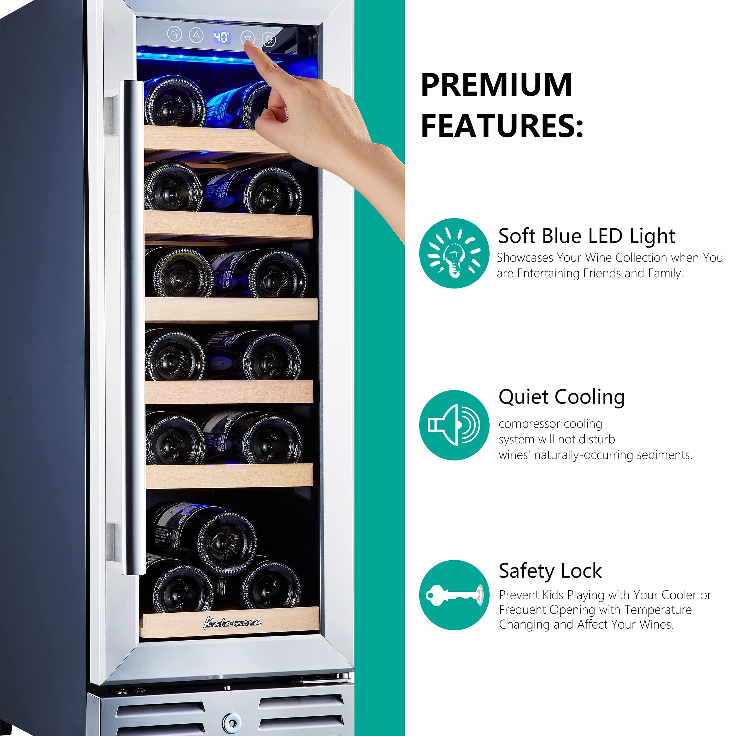 Kalamera 15'' Wine Cooler 28 Bottle Builtin or Freestanding with