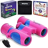 Binoculars for Kids, Girls or Boys Real Kids Binoculars in Vibrant Pink Blue - includes Sticker Book with 40 Bird Species - Kids Toys Small Binoculars, Toddler Binoculars