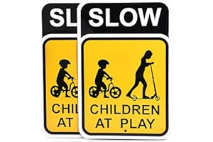 BIGTIME SIGNS Bigtime Slow Children at Play Sign for Street Set of 2 - Waterproof Metal Signs for Outdoor Safety and Decor- Traffic Warning Side Walk Poster - Place At Garden, Yard, school, or Playground