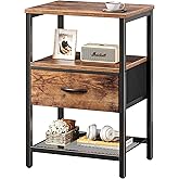Huuger Night Stand with Fabric Drawer, Side Table with Mesh Shelf, Bedroom Nightstand, Fabric Drawer Dresser, Open Shelf, Metal Frame, Couch Side, Rustic Brown