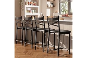 IDEALHOUSE 26" Bar Stools Set of 2, Counter Height Bar Stools with Back & PU Upholstered Seat, Metal Frame Kitchen Bar Chairs