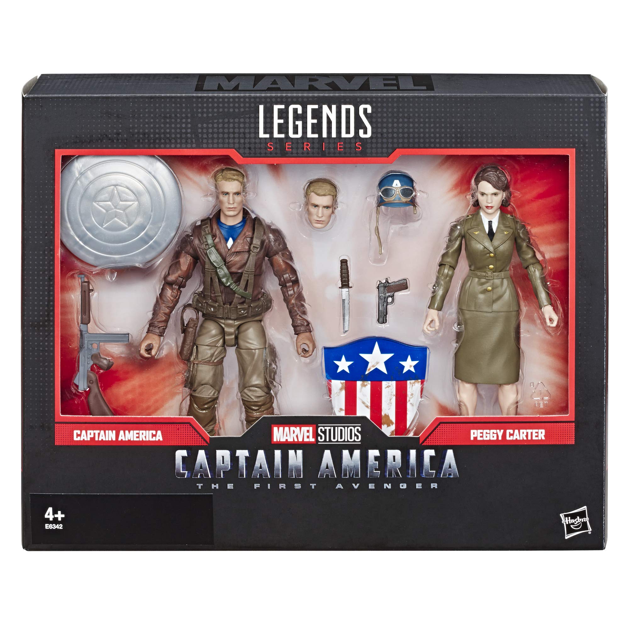 Marvel Legends Series Captain America: The First Avenger 6-Inch-Scale Movie-Inspired Captain America and Peggy Carter Collectible Action Figure 2-Pack, Nylon/A