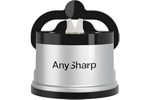AnySharp Essentials - Knife Sharpener with PowerGrip - For Knives and Serrated Blades - Silver