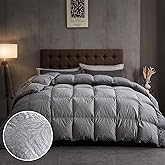 DAICO Goose Feather Down Comforter Queen Size, All Season Luxury Hotel Fluffy Duvet Insert, Ultra Soft 100% Cotton Shell with 8 Corner Tabs, Paisley Design (90x90'', Grey)