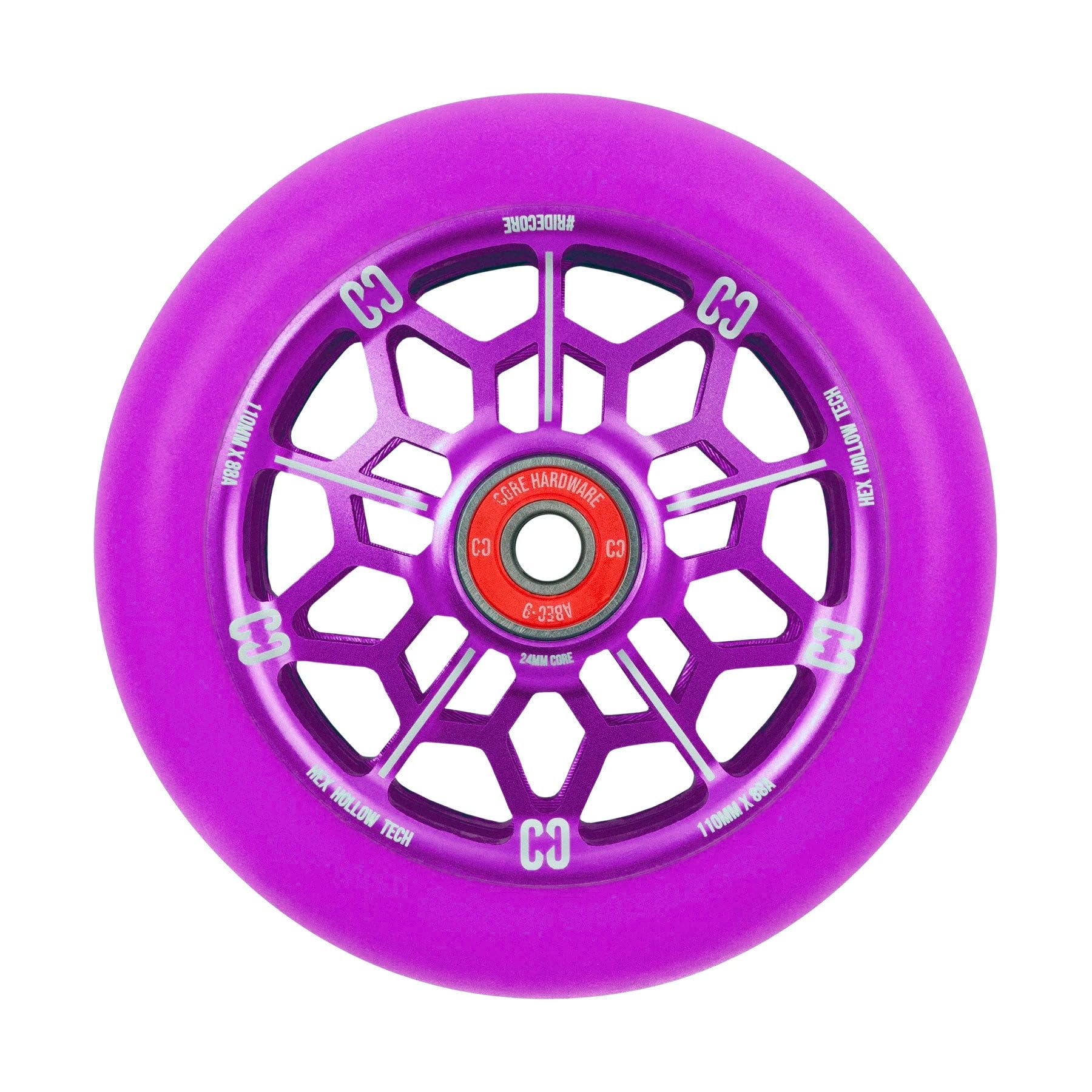 CORE Hex Stunt Scooter Wheel 110mm ABEC 9 Bearings (Replacement Pro Scooter Wheels) - Purple