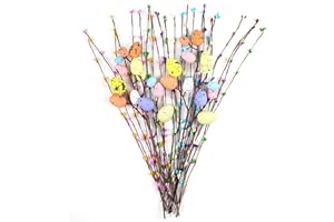 Shitailu Artificial Easter Spray Vine with Pastel Easter Eggs and Berries- Decorative Spring Floral Stems-Easter Egg Twig Branches for Floral Arrangement-Centerpiece Wreath Decoration (26 Pcs)