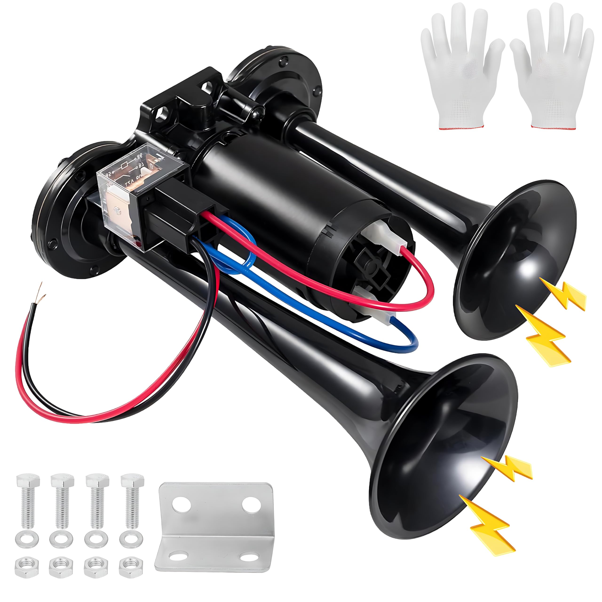 Photo 1 of ***(PARTS ONLY/ NON FUNCTIONAL)*********************
600dB 24V Super Loud Dual Trumpet Electric Train Air Horn Kit with Heavy-Duty Compressor – Waterproof Black Airhorn for Trucks, Motorcycles, SUVs, Pickups, Boats, ATVs & Off-Road Vehicles