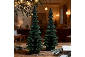 SUNBEAUTY Large 20 Inch Green Paper Christmas Tree, 2 Pcs Honeycomb Trees Christmas Decorations with Magnetic Closure, Reusable Paper Trees for Holiday Table Centerpieces and Mantel