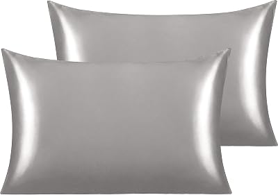 NTBAY Silk Satin Pillowcases 2 Pack 50x75 cm Envelope Closure Dark Grey