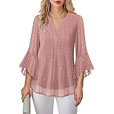 Lotusmile Women's 3/4 Sleeve Dressy Tops Elegant V Neck Blouse for Women Casual Work Evening Party