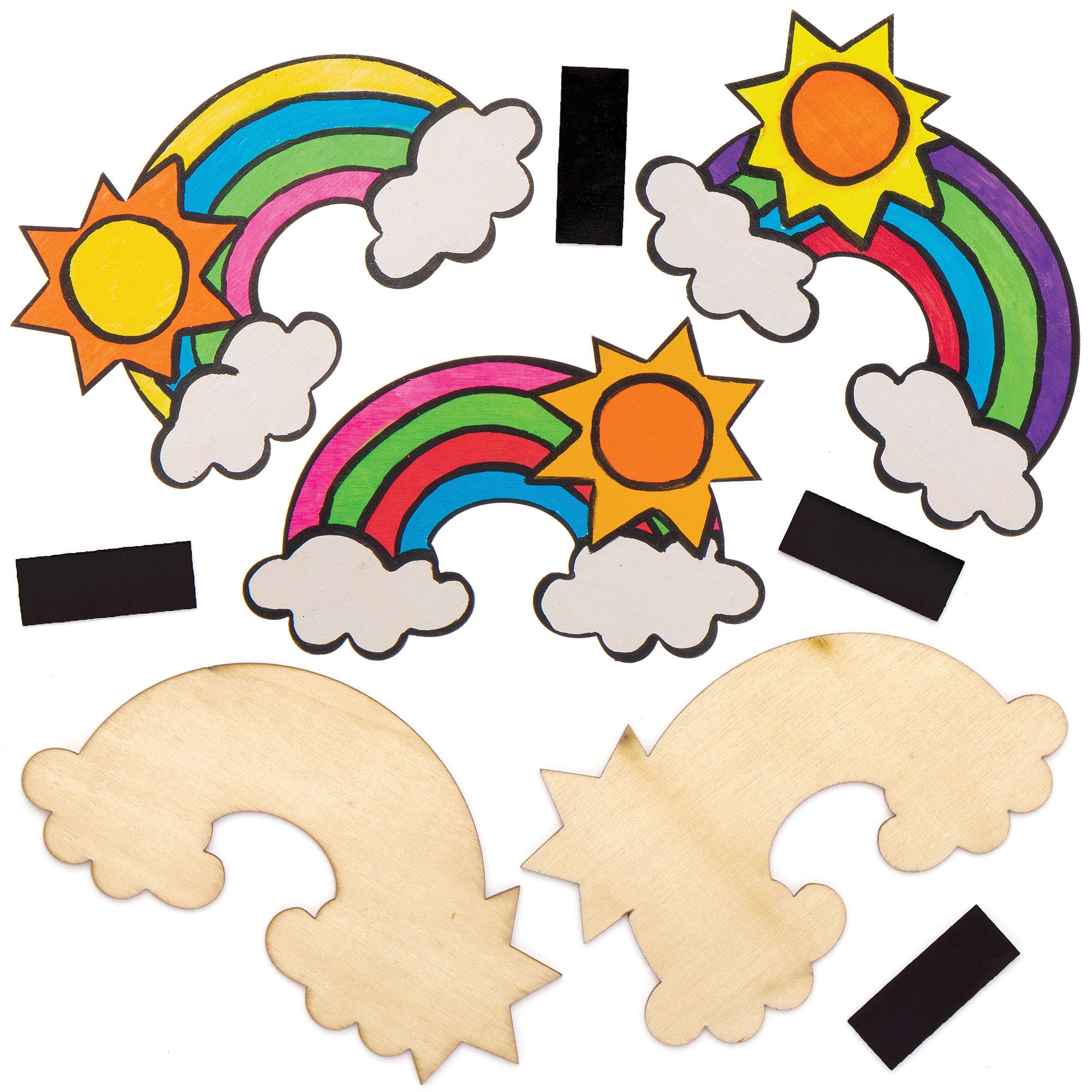 Baker Ross AT741 Rainbow Wooden Magnets, for Kids Arts and Crafts Projects (Pack of 10), Assorted