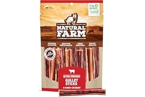 Natural Farm Gullet Sticks (4-5 Inch, 25 Pack), Grain-Free, Preservative-Free & Fully Digestible Beef Esophagus – Gentle Yet Effective Fun - Best for Light, Pups & Senior Chewers
