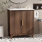 VINGLI 30 Inch Bathroom Vanity with Sink, Mid-Century Modern Vanity with Ceramic Basin and Fluted Soft-Close Doors, U-Shape S