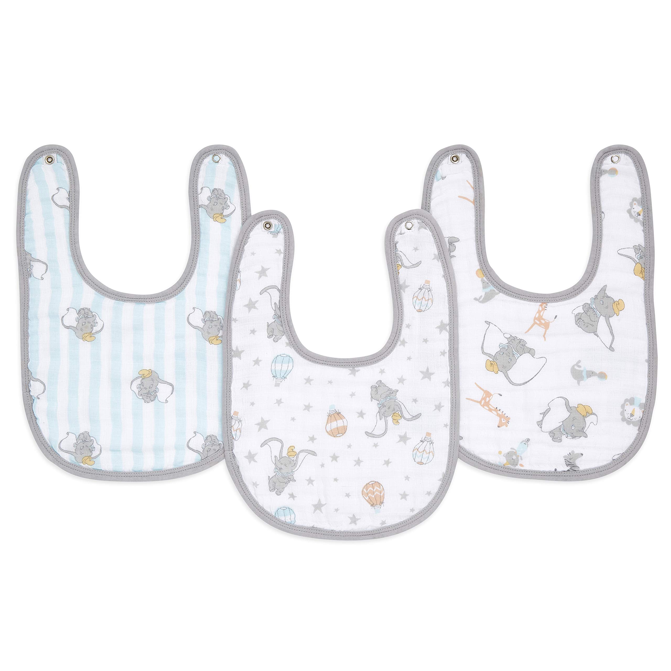 aden + anais essentials Snap Baby Bib, 100% Cotton Muslin, 3 Layer Burp Cloth, Super Soft & Absorbent for Infants, Newborns and Toddlers, Adjustable with Snaps, 3 Pack, dumbo new heights