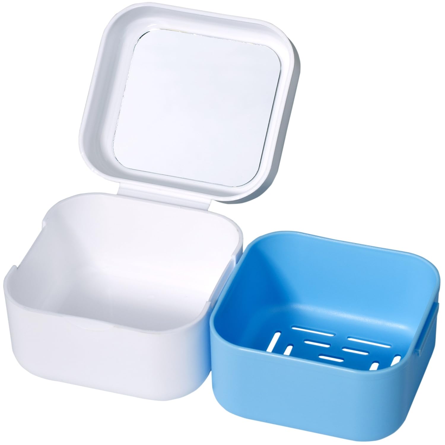 Medokare Denture Case with Basket, Brush and Travel Zip Case, Denture Bath for Soaking False Teeth, Retainer Container Mouth Guard Box, Denture Cup for Night Guard Invisalign Cleaner, Dentures Box : Beauty