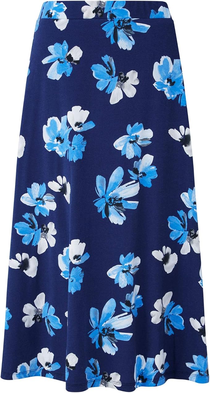 Cotton Traders Womens Casual Cotton Elasticated Floral Print Skirt Blue