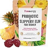 Femnergy Feminine Probiotics Slippery Elm Gummies - Women's Probiotic for Vaginal Moisture PH Balance Immune Support Healthy Flora & Digestive Health - Tropical Pineapple Flavor Vegan Gluten-Free