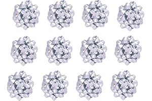 The Gift Wrap Company Decorative Metallic Confetti Bows, Medium, Silver Metallic, 12 Count