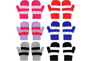 QKURT 6 Pairs Toddler Mittens, Winter Warm Knitted Strip Gloves Baby Stretch Mittens for Boys and Girls, Age 2-5 Years Old