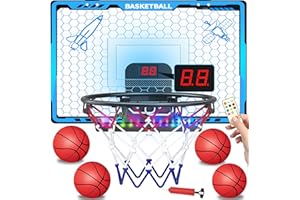 Awsoo Mini Basketball Hoop for Kids，Indoor Basketball Hoop with4 Basketballs, Colorful LED and Scoreboard, Mini Hoop Toys for 5 6 7 8 9 10 11 12 Year Old Boys Girls (Blue)