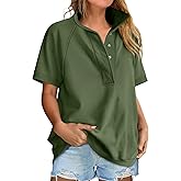 ANRABESS Womens Short Sleeve Tops Oversized Lightweight Sweatshirt Polo Shirts 2026 Summer Casual Button Pullover Top Outfits