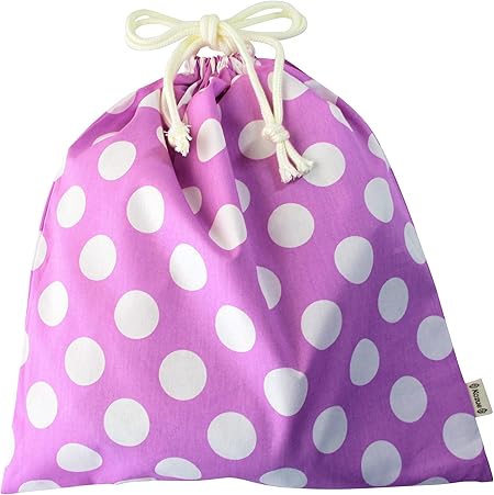 Amazon 日本製 Kozue 手作り 大人用 着替え袋 ラベンダー色 大水玉柄 2点セット 巾着袋特大 旅行用着替え袋 ディサービス用品 バッグ 財布 おもちゃ