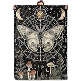 TRYYN Mystical Night Moth Throw Blanket for Couch Picnic Camping Bedroom Decor, Moon Celestial Mushroom Botanical, Super Soft Cozy Plush Fluffy Fleece Blankets Gifts for Kids Adults, 60x50 Inch