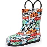 RAINANGEL Toddler Rain Boots with Easy-On Handles, Waterproof Kids Rain Boots for Girls & Boys, Fun Printed & Colors Unisex-Child Outdoor Boots