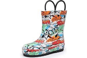 RAINANGEL Toddler Rain Boots with Easy-On Handles, Waterproof Rubber Kids Rain Boots for Girls and Boys, in Fun Printed & Colors Unisex-Child Outdoor Rain Boots