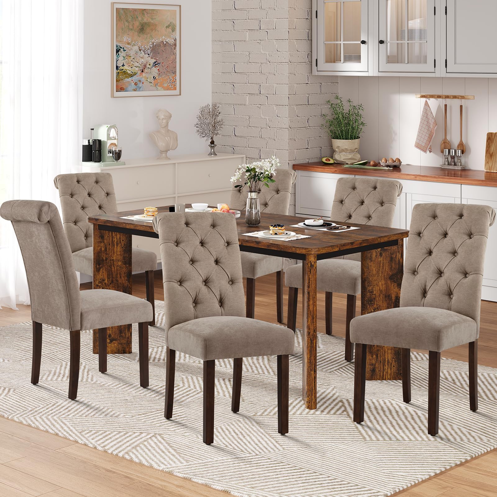 Photo 1 of ***MISSING PIECES***MALOL 7-Piece Rectangular Dining Table Set for 6, 63" Industrial Kitchen Table with 6 Tufted Parsons Dinner Chairs for Dining Room, Kitchen, Living Room, ***MISSING PIECES***