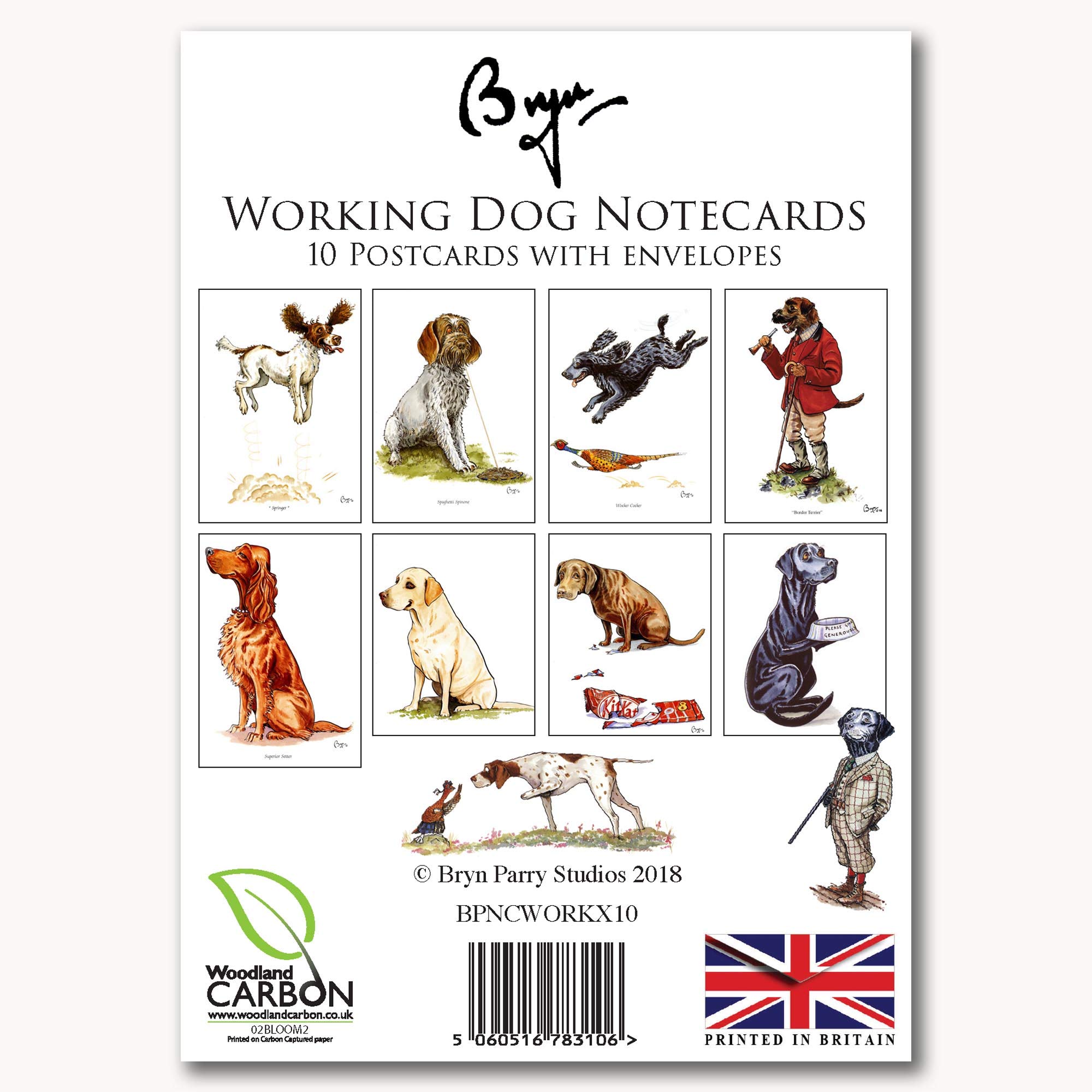 10 Cartoon working dog notecards with envelopes by Bryn Parry. Perfect for thank you's, short letter and thank you's