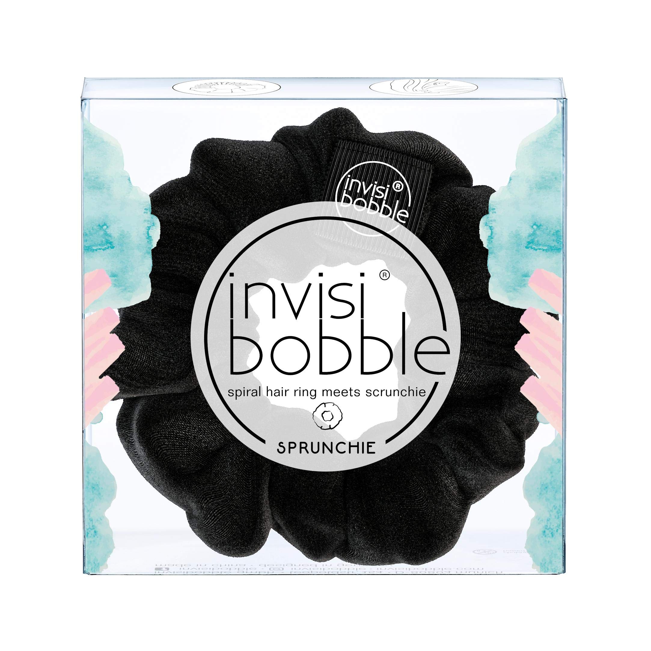 invisibobble SPRUNCHIE, True Black - Spiral Hair Ring meets Scrunchie, No Kink, Strong Hold, Stylish Bracelet, 90s Trend - Suitable for All Hair Types