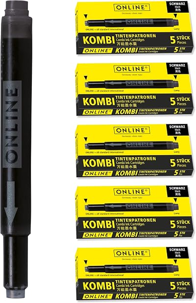ONLINE Double-Sided Ink Cartridges Black 25 Pieces Universal Fountain Pens