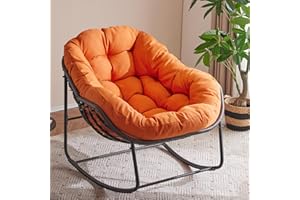 YDcosyfy Oversized Outdoor Papasan Rocking Chair with Soft Cushion, Comfy Patio Egg Chair, Wicker Lounge Rocker for Balcony/Porch/Garden, Reinforced All Weather Rattan Frame, 330 lbs Support, Orange