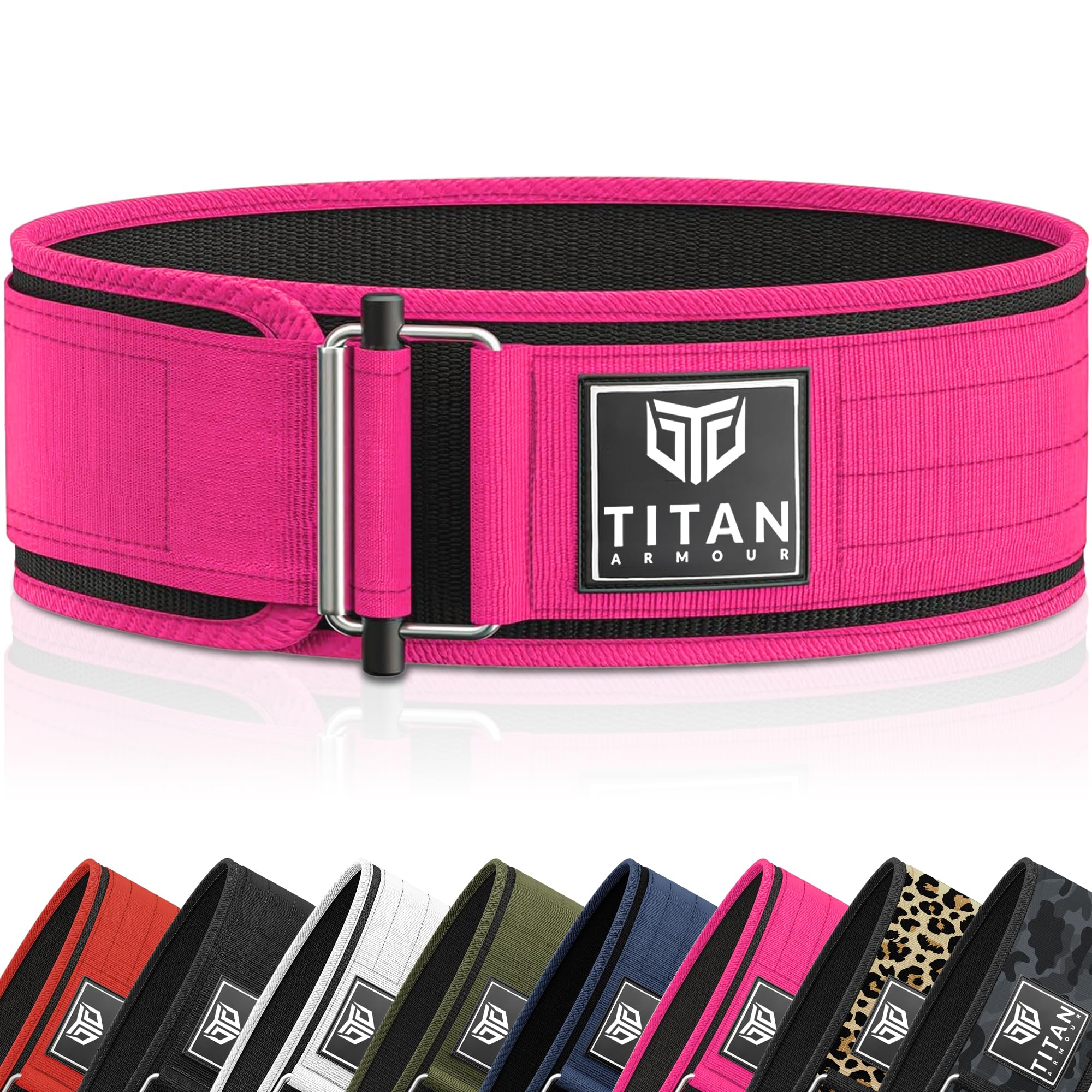 Titan Armour® Premium Self-Locking Weight Lifting Belt | Gym belt: Powerlifting, Deadlift, Olympic Lifts, Squats | Functional Fitness Weightlifting Belt | Men & Women | UK Brand (Pink, Small)