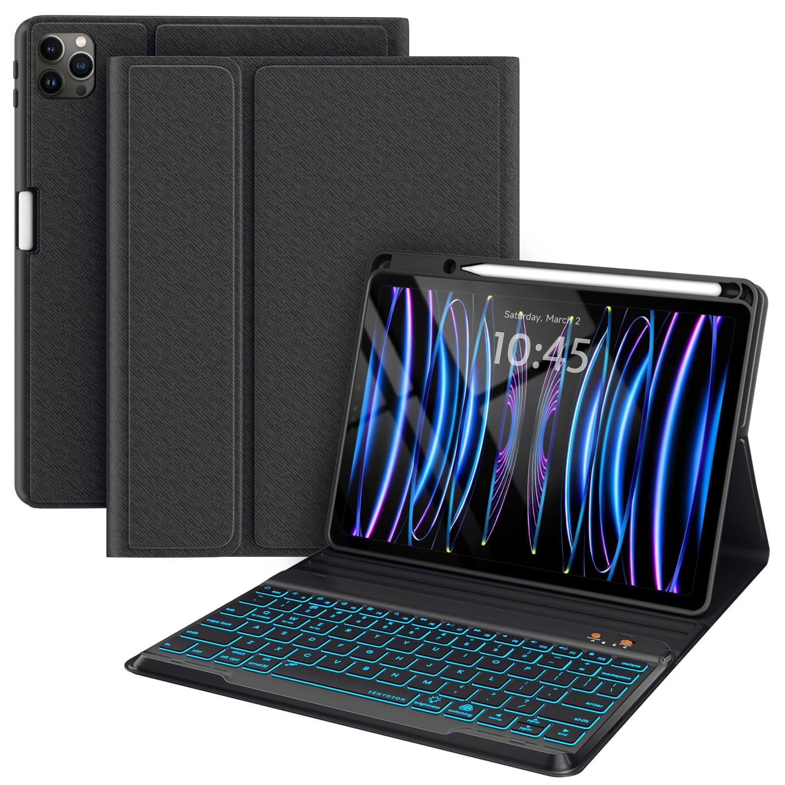 Photo 1 of Keyboard Case for iPad Pro 12.9 inch Compatible for iPad 12.9-inch 2022/2021/2020 (6th/5th/4th Gen) with Pencil Holder,Smart Folio Tablet Cover with 7 Color Backlit Detachable Wireless Keyboard