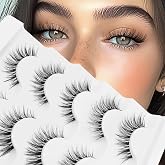 Veleasha Lashes Cat Eye False Eyelashes Wispy Lash Strips Eyelash (G2) | 7-14mm Clear Band B Curl Eyelashes Natural Look Wispy Fake Lash 5 Pairs Reusable Crisscross All-Day Wear