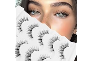 Veleasha Lashes Wispy False Eyelashes 100% Handmade Eyelashes Natural Look Fake Lashes Lightweight Lashes with Soft Clear Band 5 Pairs Pack (G2)