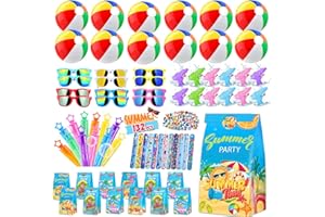FUNSENLY Pool Party Favors Beach Party Favors - 132PCS Summer Beach Pool Toys for Kids Include Beach Balls, Kids Sunglasses Bulk, Bubble Wands...Pool Party Supplies for Summer Birthday Party for Kids 4-8 8-12