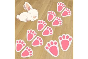 Oeyliz Easter Bunny Footprint Stickers Removable Easter Bunny Paw Stickers Prints 36 PCS Rabbit Footprints 6 Sheets Rabbit Pa